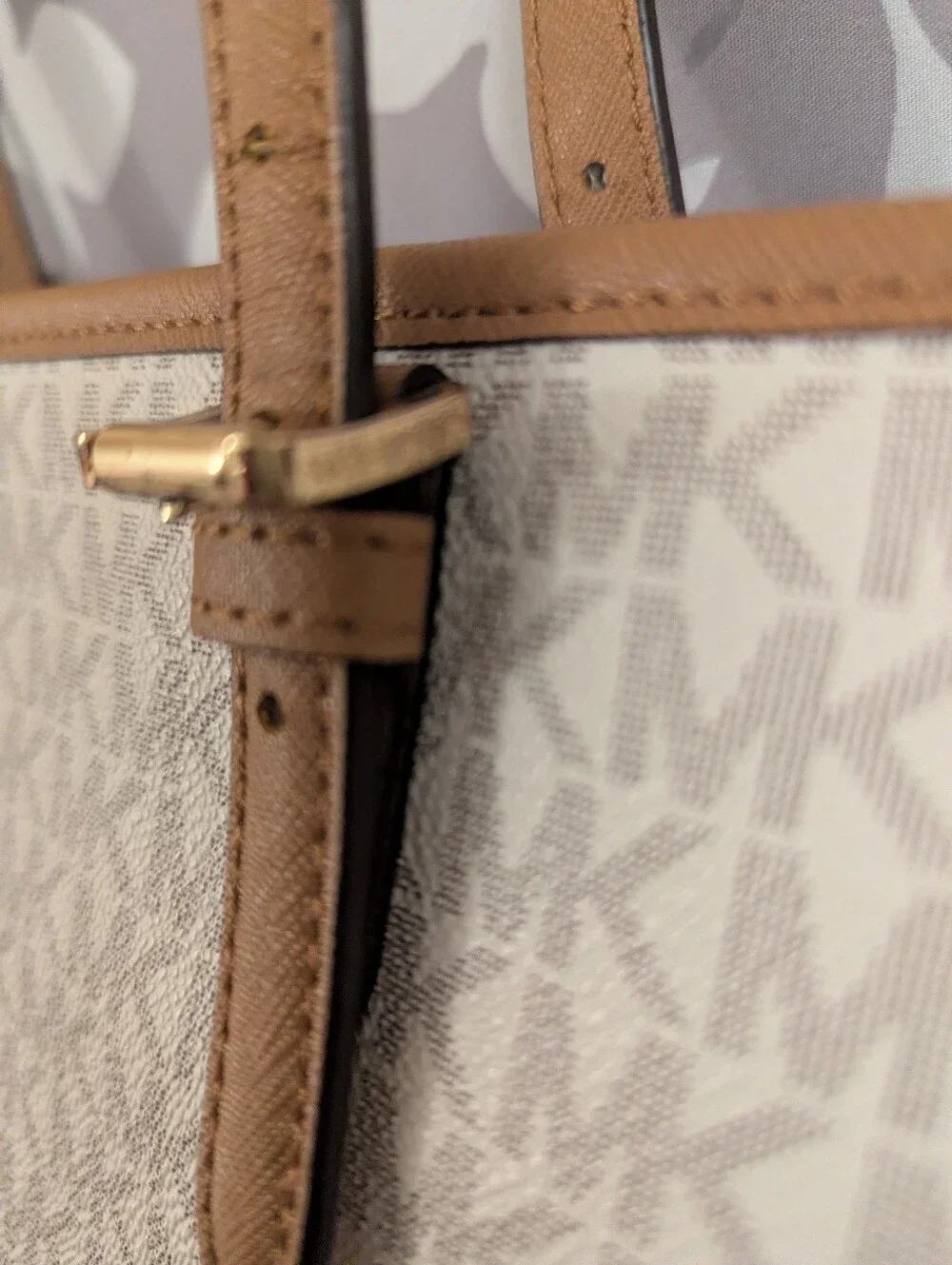 Michael Kors Beige Logo medium Tote with Tan Trim